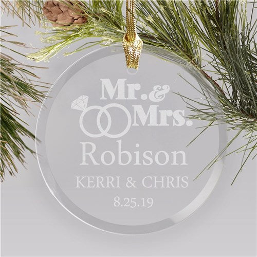 Engraved Wedding Rings Round Glass Ornament