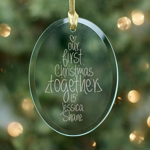 Engraved Our First Christmas Oval Glass Ornament