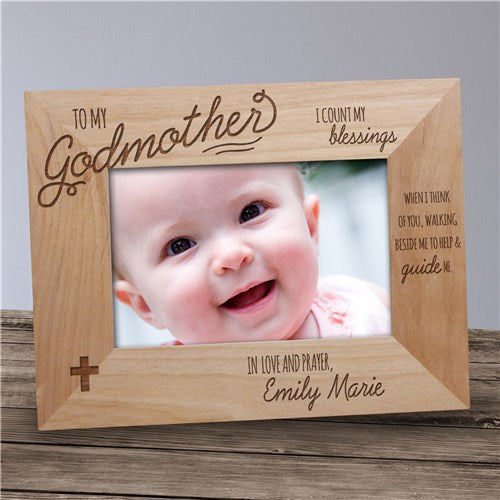 Engraved Godmother Wood Picture Frame