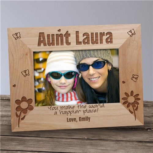 Engraved Aunt Happier Place Wood Picture Frame