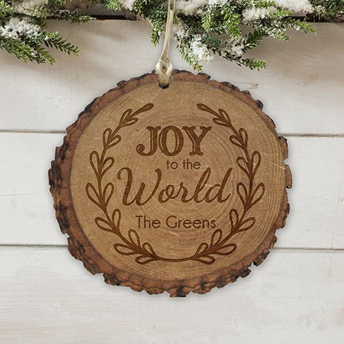 Engraved Joy to the World Wood Ornament