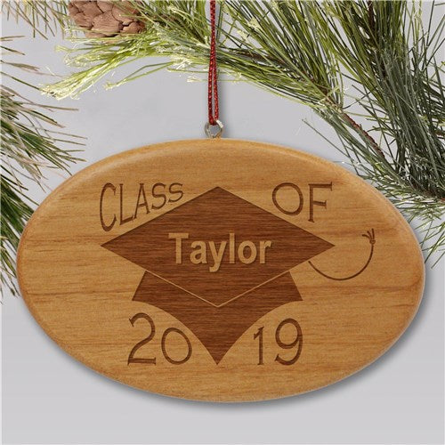Engraved Class of Wooden Oval Holiday Ornament