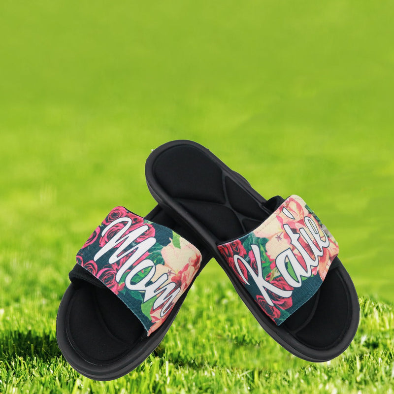 Personalized Floral Print Slide Sandals