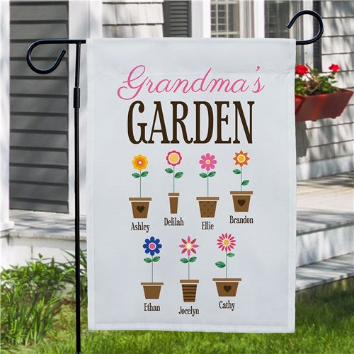 Personalized Grandma's Garden Flower Pots Garden Flag- One Sided Flag
