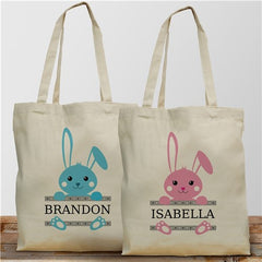 Personalized Easter Bunny Tote Bag-Blue