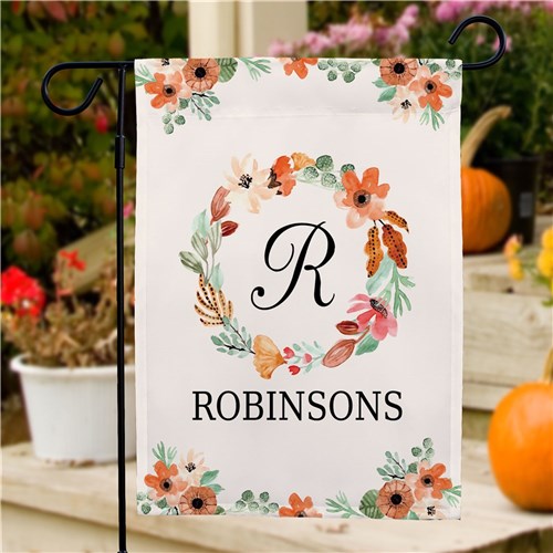 Personalized Watercolor Floral Wreath Garden Flag-Double Sided Flag +$4.00