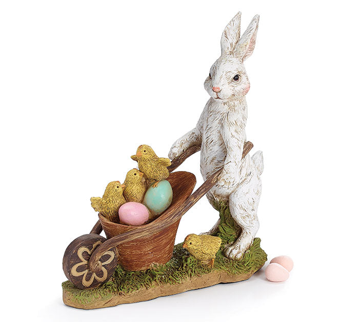 Resin Bunny With Egg Cart Figurine