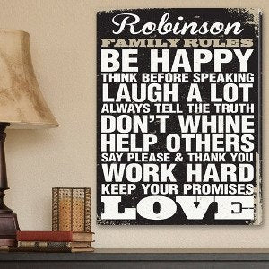 Antique Style Personalized Family Rules Canvas Print