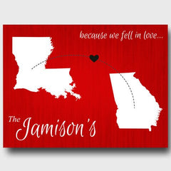 Personalized Because We Fell In Love State Canvas Sign