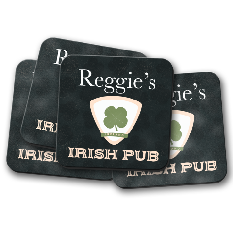 Irish Pub Escutcheon Personalized Coaster Set