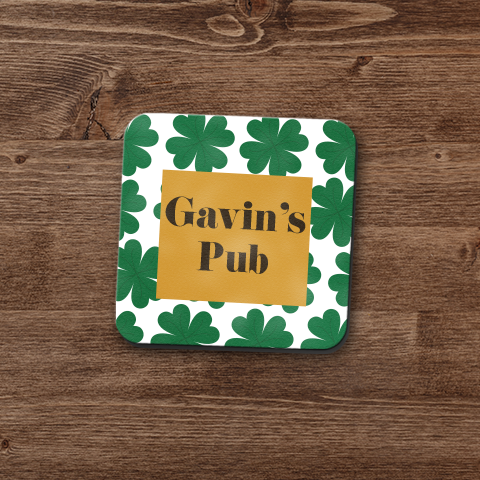 Lucky Clover Personalized Pub Coaster Set