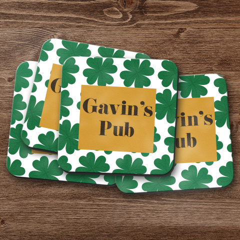 Lucky Clover Personalized Pub Coaster Set