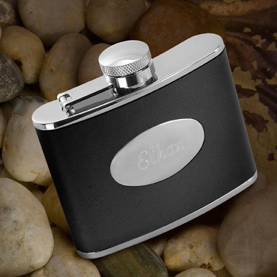 Personalized Stainless Steel Leather Flask