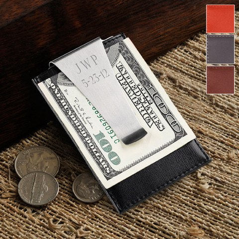 Personalized Leather Money Clip/Credit Card Holder