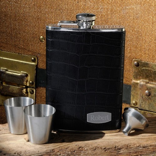 Personalized Executive Leather Flask Set