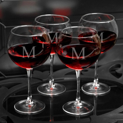 Custom Engraved Red Wine Glasses Set of 4 - Bridesmaid Gift