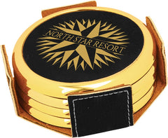 Hotel Katie Black-Gold Leatherette 4-Coaster Set