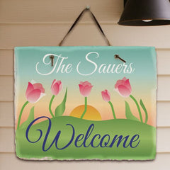 Personalized Spring Tulips Welcome Slate Plaque