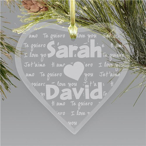 Engraved I Love You Glass Heart Christmas Ornament