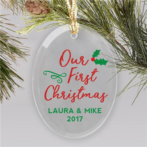 Personalized Our First Christmas Glass Ornament