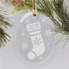 Engraved Stocking Oval Glass Ornament