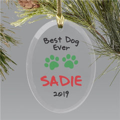 Personalized Best Dog Ever Christmas Glass Ornament