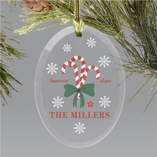 Personalized Welcome Candy Canes Oval Glass Ornament