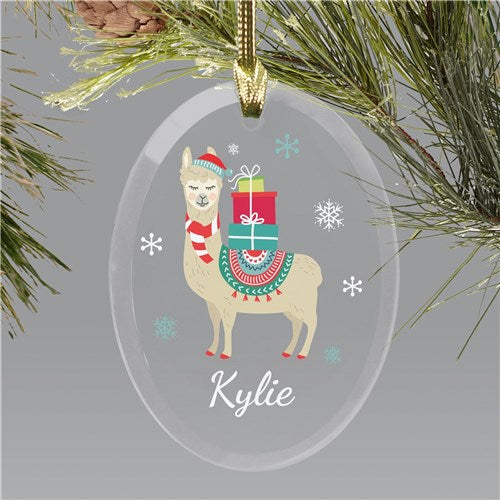 Personalized Christmas Llama, Cactus or Bird Glass Ornament