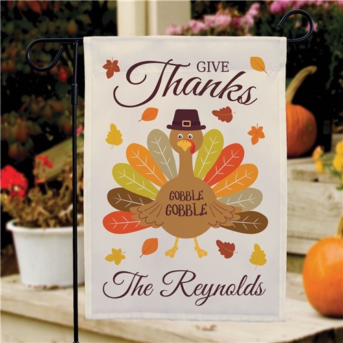Personalized Give Thanks Turkey With Hat Garden Flag