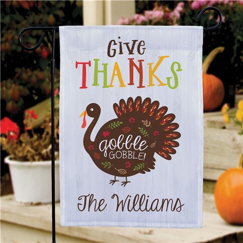 Personalized Give Thanks Gobble Gobble Garden Flag