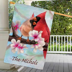 Spring Cardinals Personalized House Flag