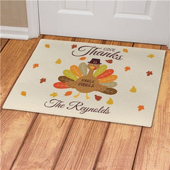 Personalized Give Thanks Turkey With Hat Doormat