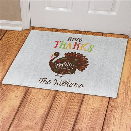 Personalized Give Thanks Gobble Gobble Doormat