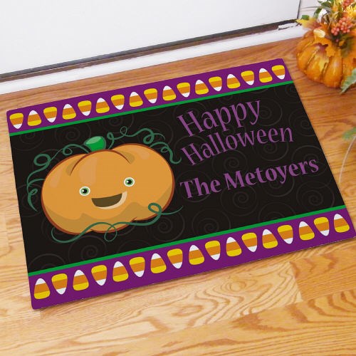 Personalized Halloween Pumpkin & Candy Corn Doormat