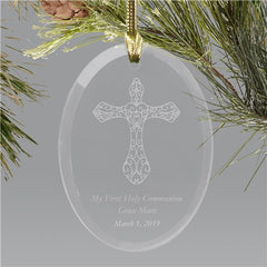 Engraved Cross Glass Holiday Ornament