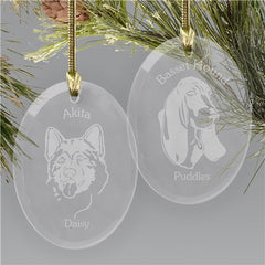 Engraved Dog Breed Glass Holiday Ornament