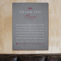 Personalized Thank You Mom Wall Canvas