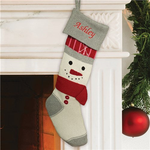 Embroidered Knit Snowman Stocking