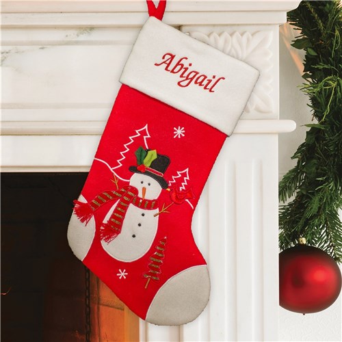 Embroidered Red and White Snowman Stocking
