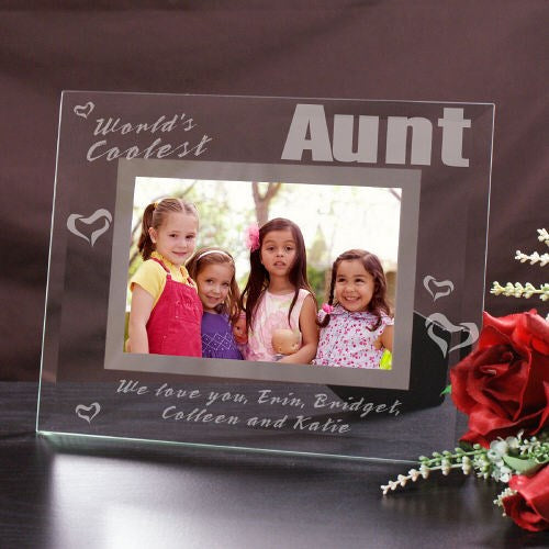 Engraved World's Coolest Aunt Glass Picture Frame