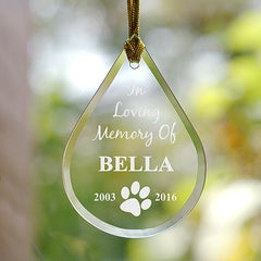 Engraved Pet Memorial Tear Drop Ornament