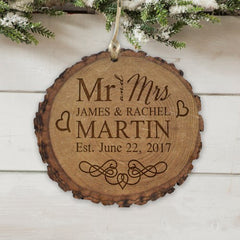 Engraved Married Couple Wood Round Ornament