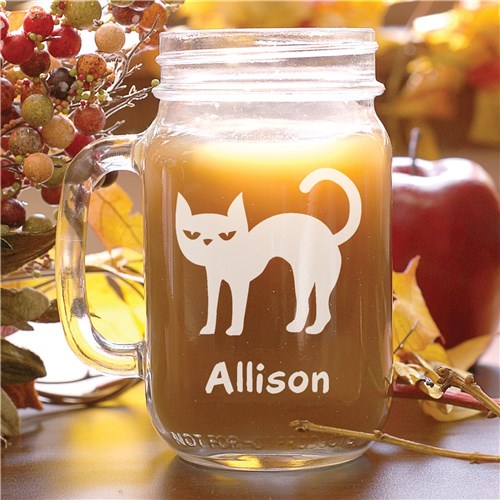 Engraved Halloween Cat Mason Jar