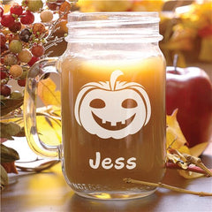 Engraved Halloween Pumpkin Mason Jar