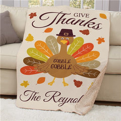 Personalized Give Thanks Turkey With Hat Sherpa Blanket