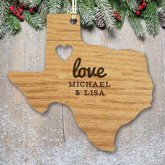 Engraved State Love Wood Cut Ornament