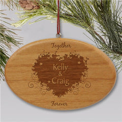 Engraved Together Forever Couples Wooden Oval Christmas Ornament
