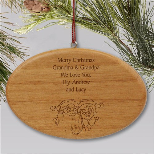 Engraved Grandparents Wooden Oval Christmas Ornament