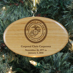 Engraved U.S. Marines Memorial Wooden Oval Ornament
