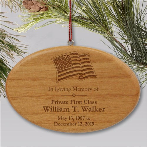 Engraved Military Memorial Ornament | Wooden Oval